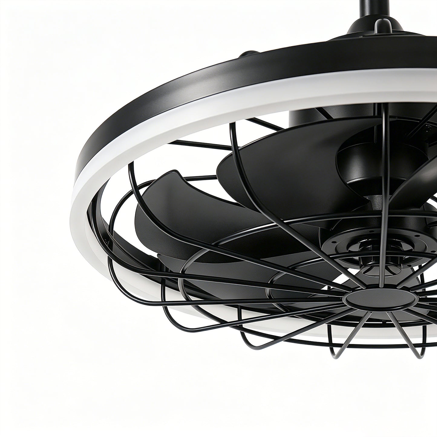 YANSUN 19.7 in. LED Outdoor Cage Ceiling Fan with Remote,Sand Black Downrod Mount Fandelier with 6 Speeds,3 CCT for Bar Foyer