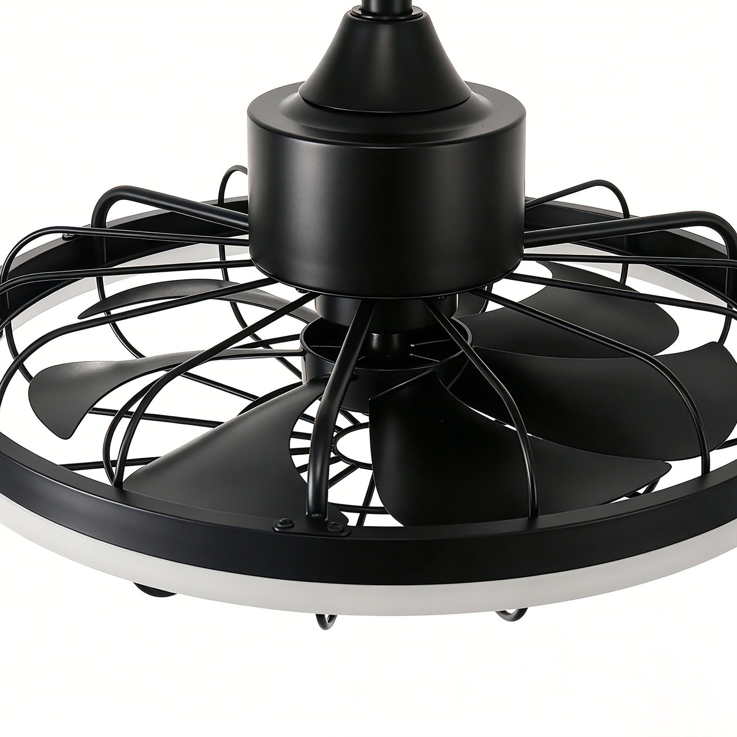 YANSUN 19.7 in. LED Outdoor Cage Ceiling Fan with Remote,Sand Black Downrod Mount Fandelier with 6 Speeds,3 CCT for Bar Foyer