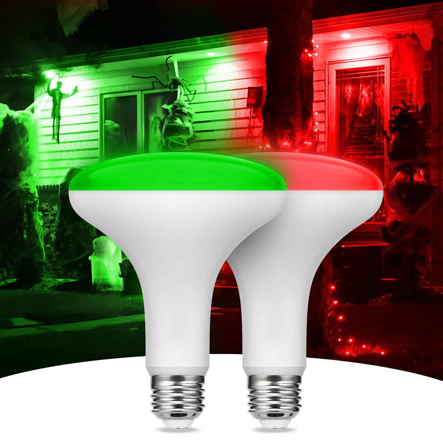 YANSUN 65-Watt Equivalent Red and Green BR30 LED Non-Dimmable White Frosted Bulbs BR30 LED Light Bulbs (2-Pack)