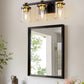 20 in. 3-Light Black and Gold Bathroom Vanity Light with Clear Glass Shades for Mirror and Vanity