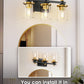 20 in. 3-Light Black and Gold Bathroom Vanity Light with Clear Glass Shades for Mirror and Vanity