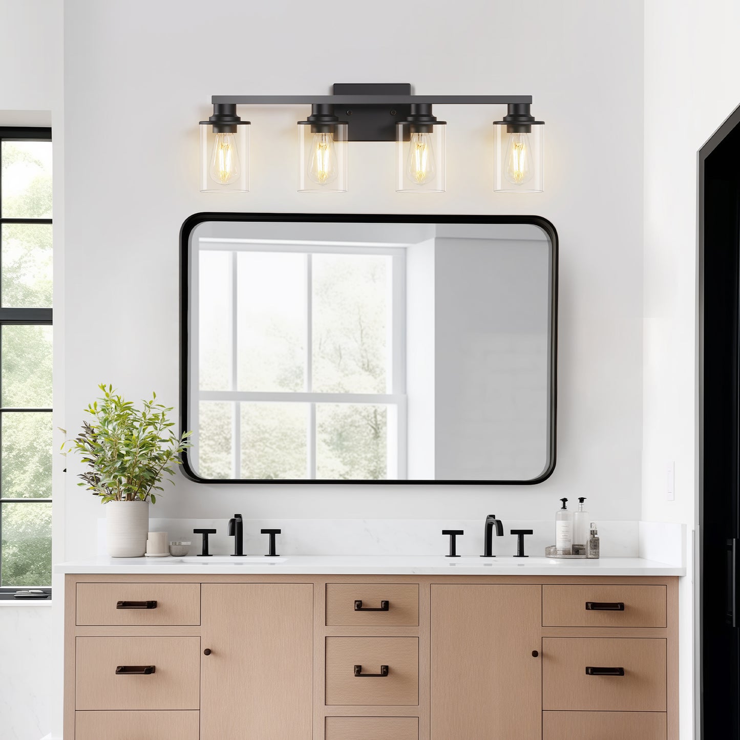 YANSUN 27 in. 4-Light Black Metal Cylinder Vanity Light with Dimmable Perfect for Vanity Powder Room Dressing Room