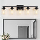 YANSUN 33 in. 5-Light Black Metal Vanity Light with Clear Glass Shade and No Bulbs Included