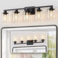 YANSUN 33 in. 5-Light Black Metal Vanity Light with Clear Glass Shade and No Bulbs Included