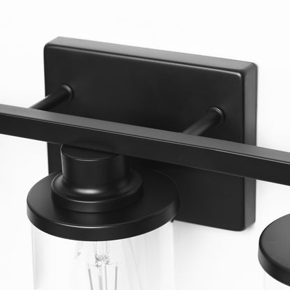 YANSUN 33 in. 5-Light Black Metal Vanity Light with Clear Glass Shade and No Bulbs Included