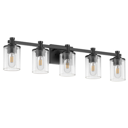 33 in. 5-Light Black Bathroom Vanity Light with Clear Glass Shades for Bathroom, Bedroom, or Hallway