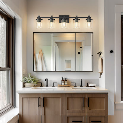 33 in. 5-Light Black Bathroom Vanity Light with Clear Glass Shades for Bathroom, Bedroom, or Hallway