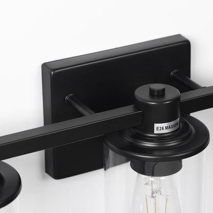 20 in. 3 Light Bathroom Vanity Light, Matte Black Fixtures with Clear Glass Shade, Modern Bathroom Lights Over Mirror