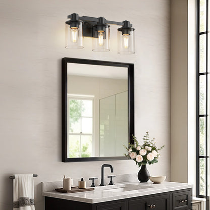 20 in. 3 Light Bathroom Vanity Light, Matte Black Fixtures with Clear Glass Shade, Modern Bathroom Lights Over Mirror