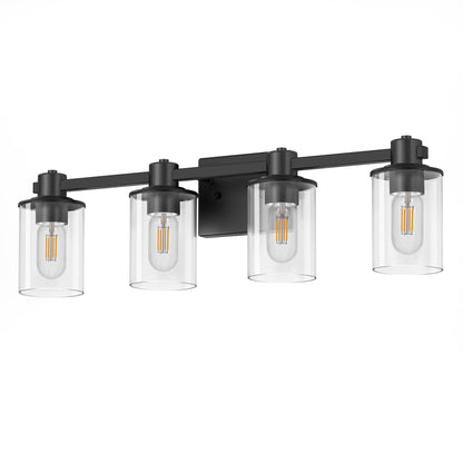 22 in. 4 Light Bathroom Vanity Light, Matte Black Fixtures with Clear Glass Shade, Modern Bathroom Lights Over Mirror