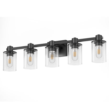 32 in. 5-Light Black Bathroom Vanity Light Fixture with Clear Glass Shades,Vanity Lights for Mirror, Hallway or Bathroom