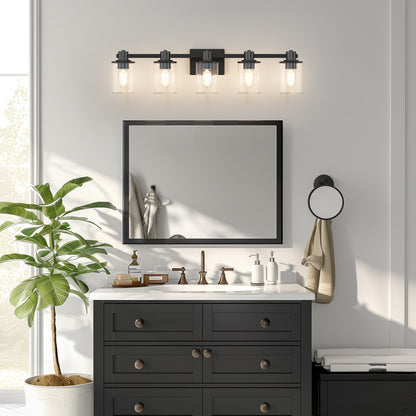 32 in. 5-Light Black Bathroom Vanity Light Fixture with Clear Glass Shades,Vanity Lights for Mirror, Hallway or Bathroom