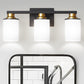 YANSUN 19.69 in. 3-Light Black and Gold Bathroom Vanity Light with Frosted Straight Glass Shade for Bathroom Dressing Room
