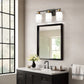 YANSUN 19.69 in. 3-Light Black and Gold Bathroom Vanity Light with Frosted Straight Glass Shade for Bathroom Dressing Room