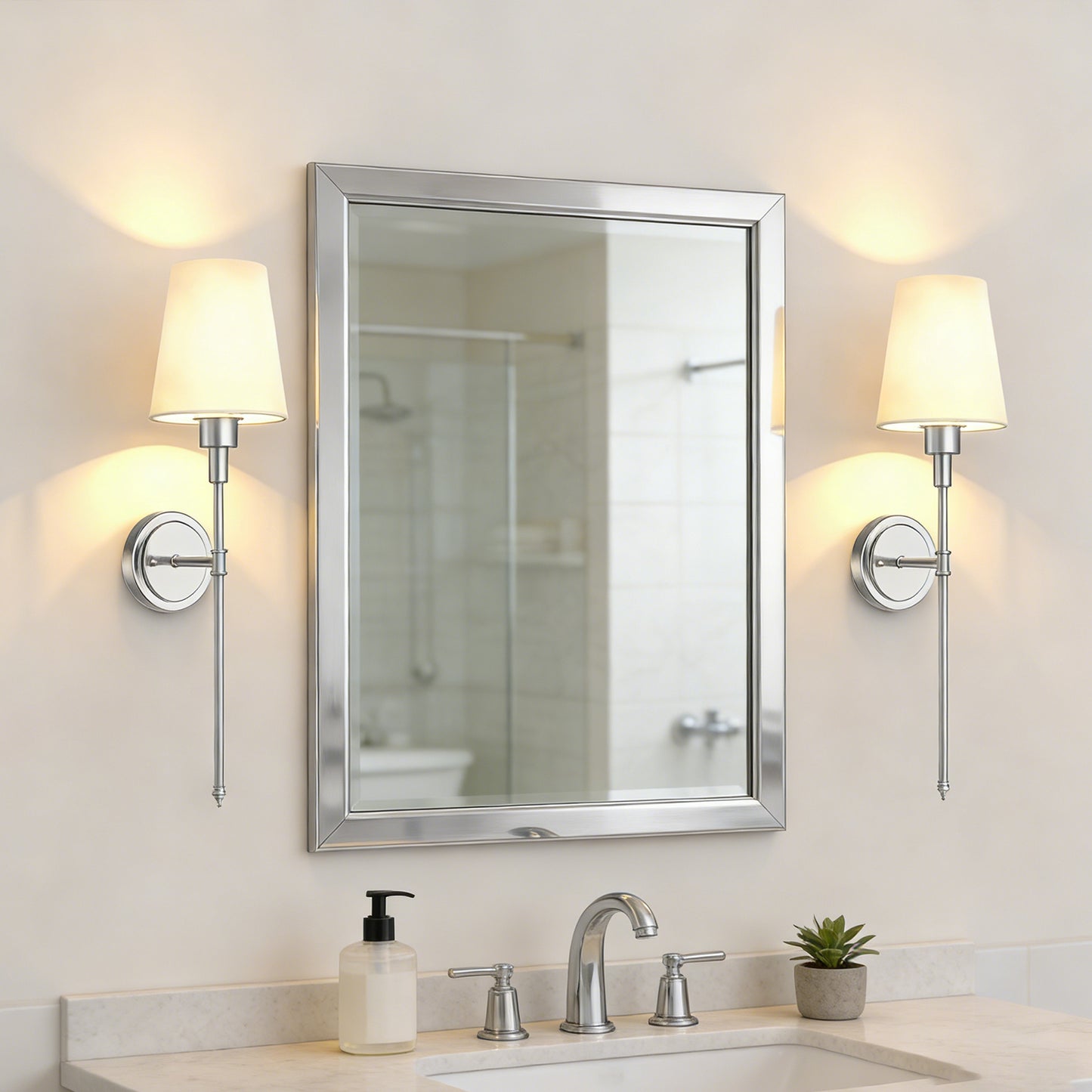 YANSUNSet of 2 Nickel Fabric Wall Sconces with RGBCW Remote Control Dimmable Indoor Wall Lights for Bedroom Living Room