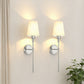 YANSUNSet of 2 Nickel Fabric Wall Sconces with RGBCW Remote Control Dimmable Indoor Wall Lights for Bedroom Living Room