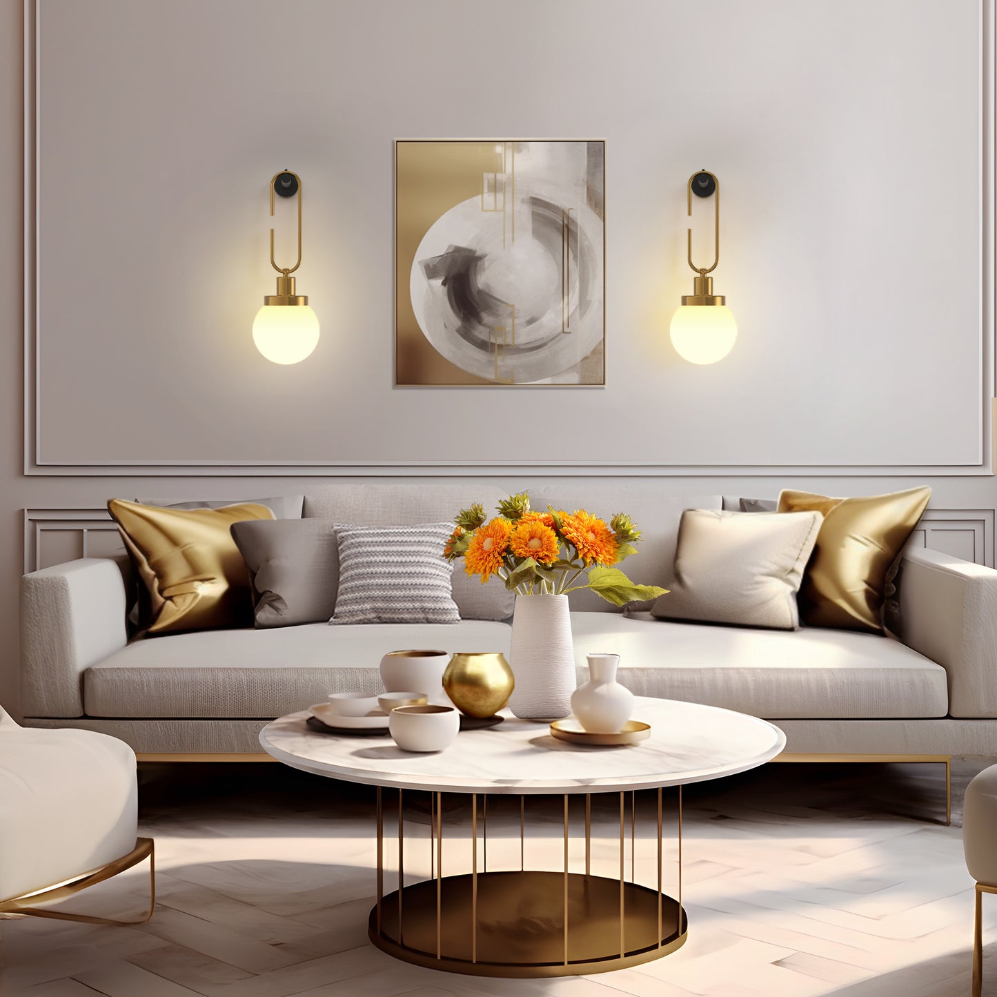 YANSUN 2-Pack Indoor Wall Sconces with Frosted Globe Shades, 2W RGB CW Dimmable LED, Remote-Controlled, Extra Bulbs Included