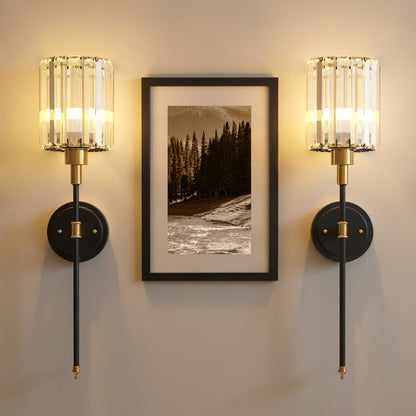 YANSUN 2pk Modern Crystal Wall Sconce with Remote Control, 24.6" Black & Copper Decorative Indoor Wall Light with RGB Color Changing Bulb