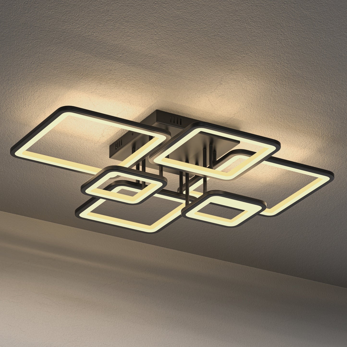 YANSUN 31.5-Inch Square Flush Mount Ceiling Light with Acrylic Panels, Integrated LED 3000K-6000K Adjustable, 90W, Matte Black