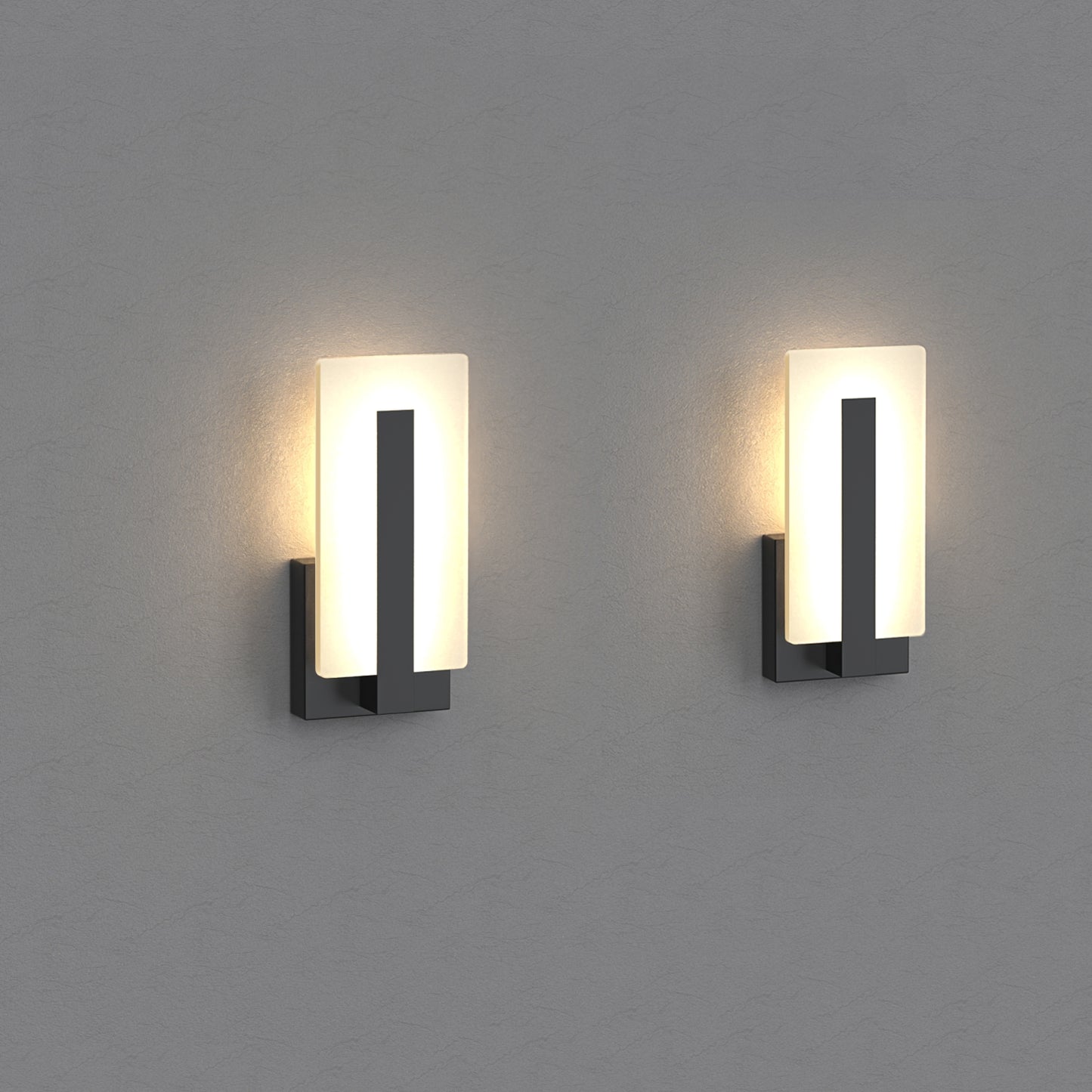 YANSUN Set of 2 Wall Sconces with Side-Emitting Acrylic Panels, Integrated LED 3000K, Matte Black Finish, 363 Lumen