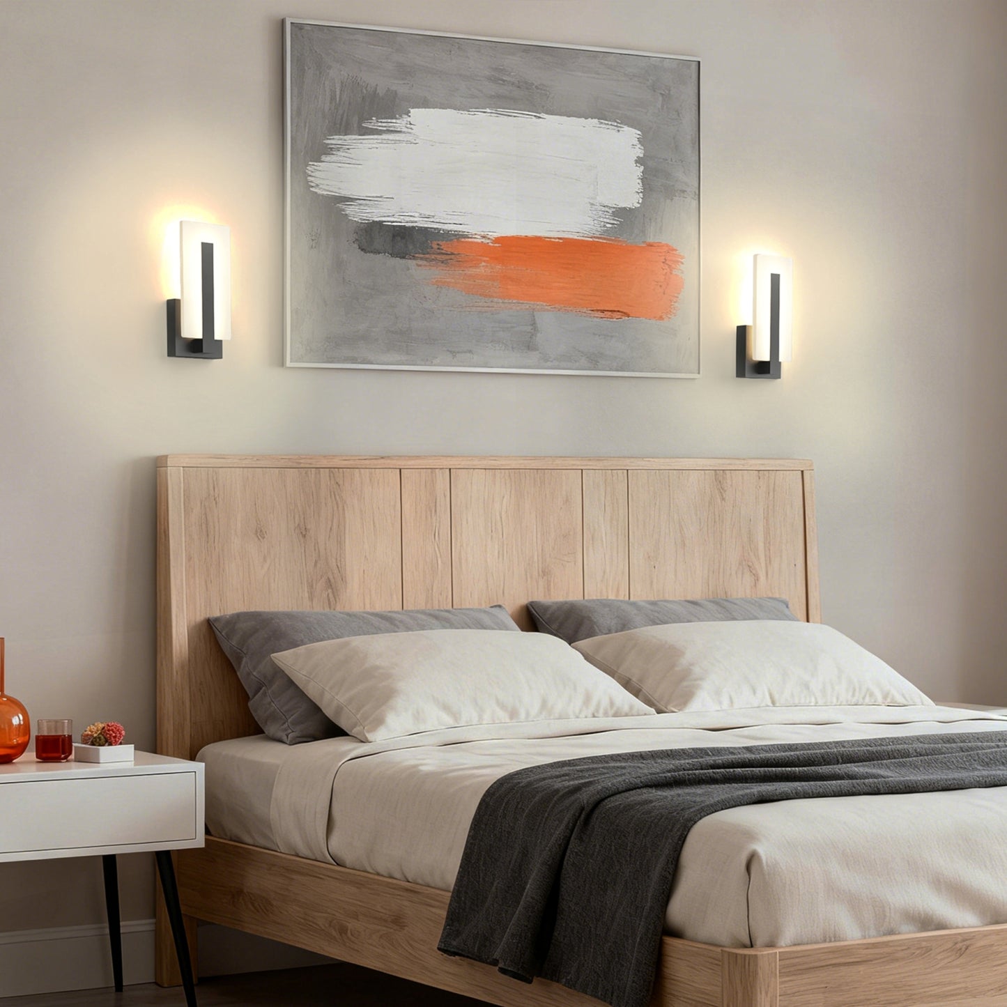 YANSUN Set of 2 Wall Sconces with Side-Emitting Acrylic Panels, Integrated LED 3000K, Matte Black Finish, 363 Lumen