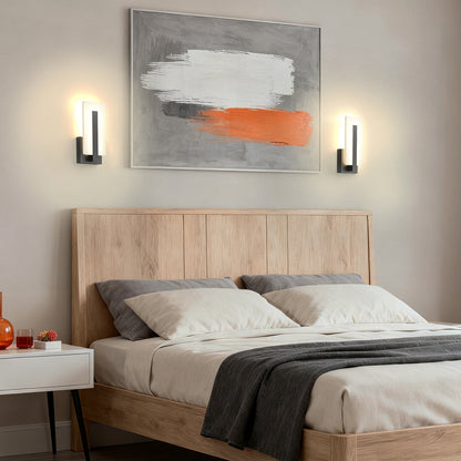 YANSUN Set of 2 Wall Sconces with Side-Emitting Acrylic Panels, Integrated LED 3000K, Matte Black Finish, 363 Lumen