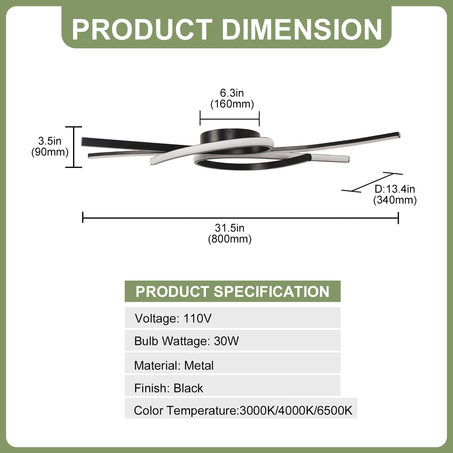 YANSUN 31.5 in. 3-Light Cluster Matte Black Integrated LED Butterfly Flush Mount Ceiling Light Dimmable 3000K-6000K for Bedroom