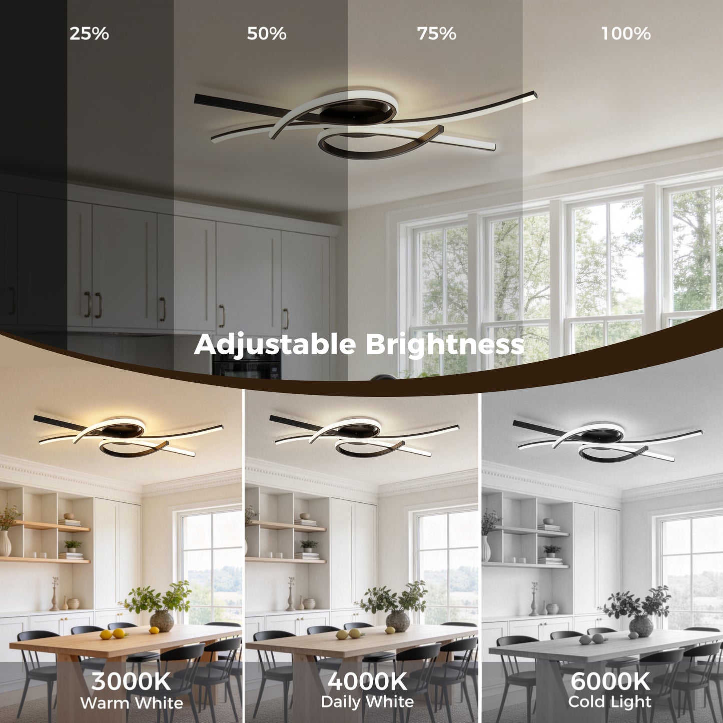 YANSUN 31.5 in. 3-Light Cluster Matte Black Integrated LED Butterfly Flush Mount Ceiling Light Dimmable 3000K-6000K for Bedroom