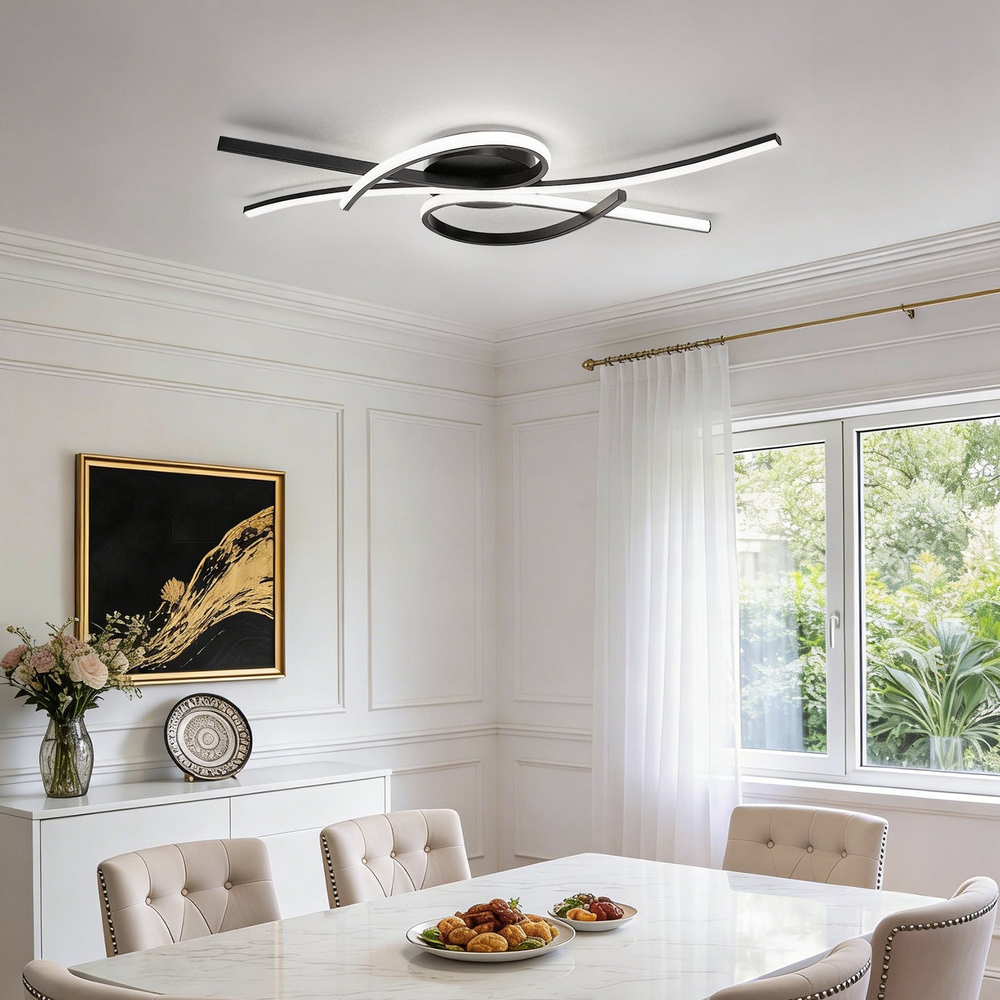 YANSUN 31.5 in. 3-Light Cluster Matte Black Integrated LED Butterfly Flush Mount Ceiling Light Dimmable 3000K-6000K for Bedroom