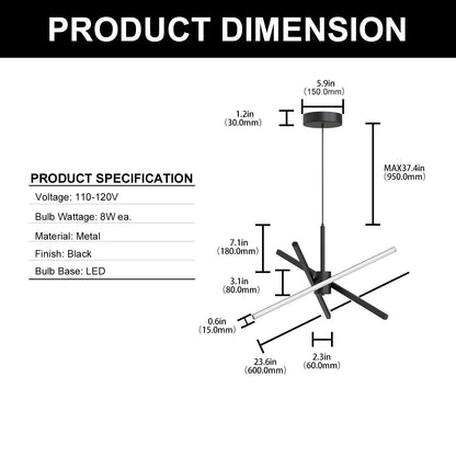 YANSUN 3-Light LED Sputnik Chandelier 23.6 in. Matte Black Modern Chandelier with Silicone Diffusers 3000K Dimmable