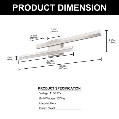 2-Light Minimalist Nickel LED Wall Sconce with Frosted Acrylic Shade, Modern Wall Light for Bedroom, Living Room