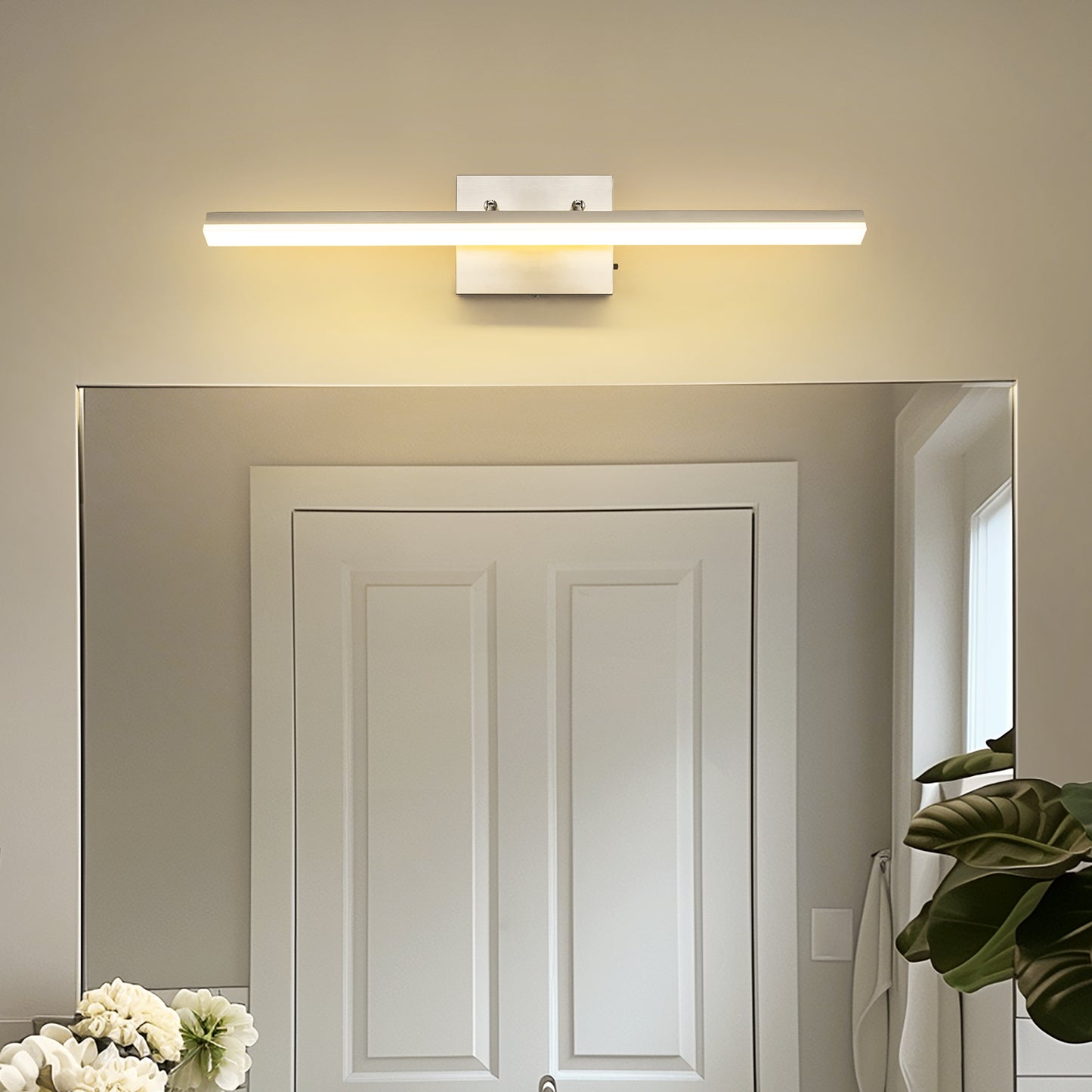 YANSUN 24 in. 24-Watt 1-Light Matte Black and Nickel LED Vanity Light, Bathroom Wall Sconce for Vanities