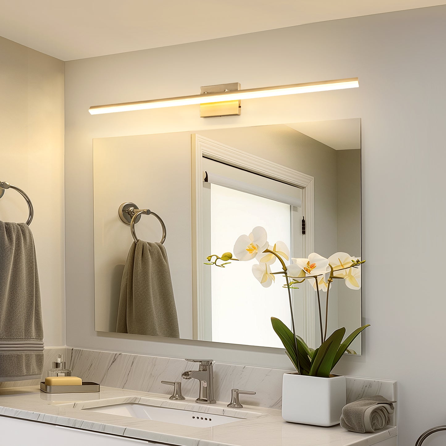 24-Watt 1-Light Nickel Integrated LED Vanity Light, 48 in. Modern Bathroom Wall Sconce, Adjustable Light Bar for Mirror