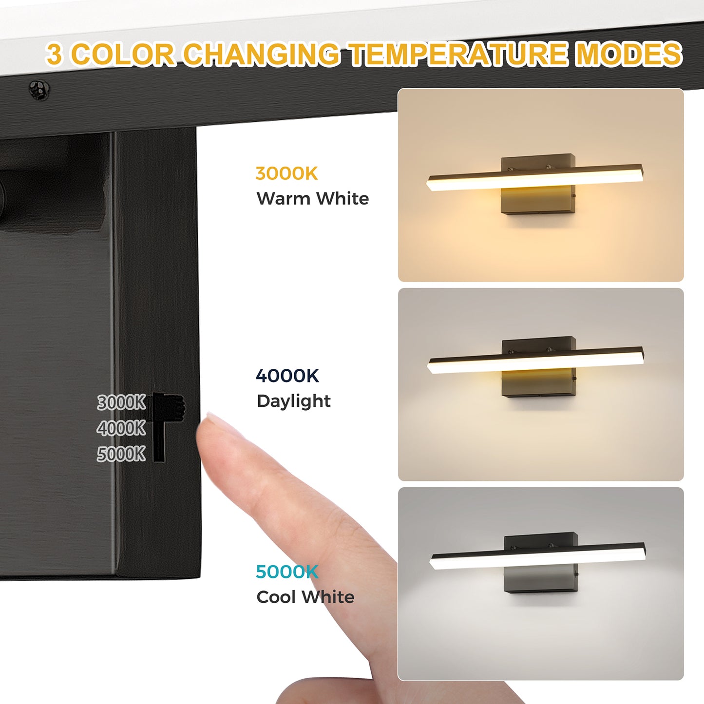 YANSUN 18 in LED Vanity Light with Integrated LED, Black Matte Finish, 3CCT Dimmable, 110V