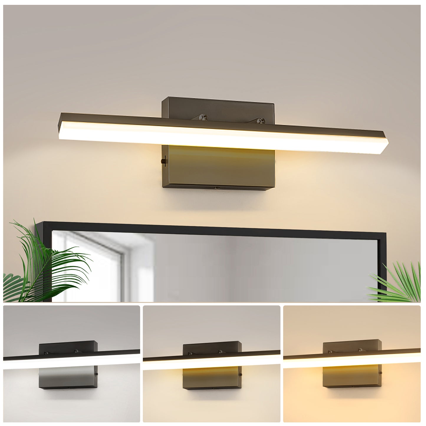 YANSUN 18 in LED Vanity Light with Integrated LED, Black Matte Finish, 3CCT Dimmable, 110V