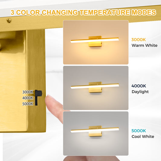 YANSUN 24in LED Vanity Light with Integrated LED, Dimmable 3CCT (3000K-5000K), Copper Finish, Metal + Acrylic