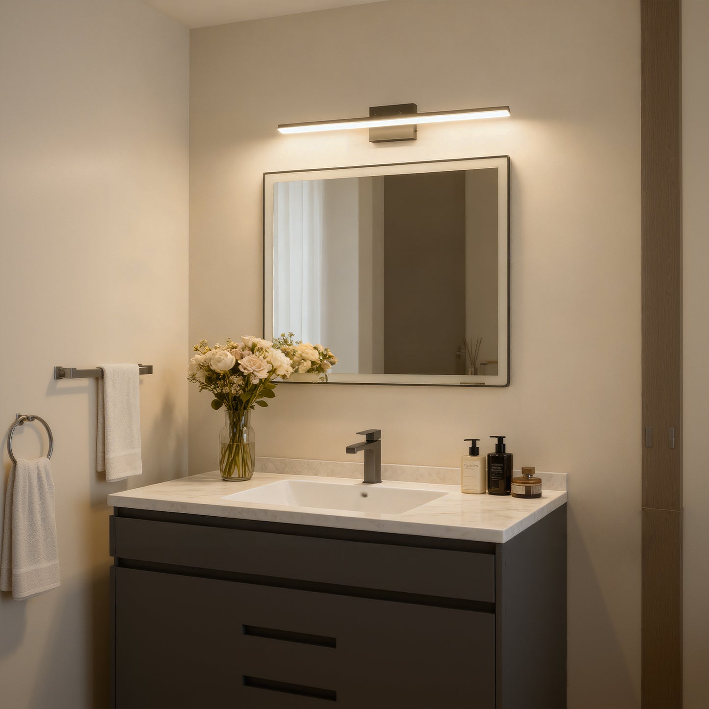YANSUN 31.5 in LED Vanity Light with Integrated LED, Black Matte Finish, 3CCT Dimmable, 110V