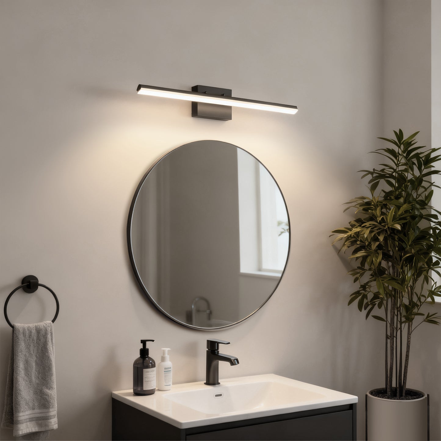 YANSUN LED Linear Vanity Light 31.5in Black Powder-Coated Metal 3CCT Dimmable