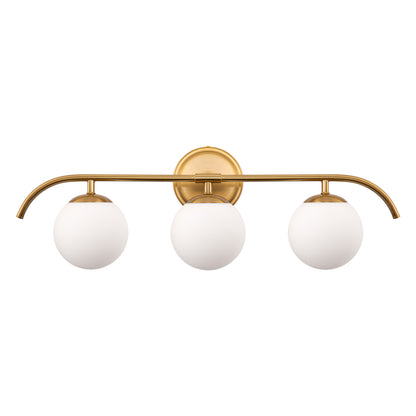 24 in. 3-Light Brass Vanity Light Fixture with Frosted Glass Globes Modern Wall Sconce for Bathroom, Mirror, and Hallway
