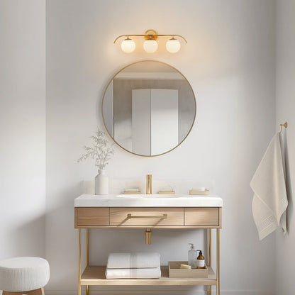 24 in. 3-Light Brass Vanity Light Fixture with Frosted Glass Globes Modern Wall Sconce for Bathroom, Mirror, and Hallway