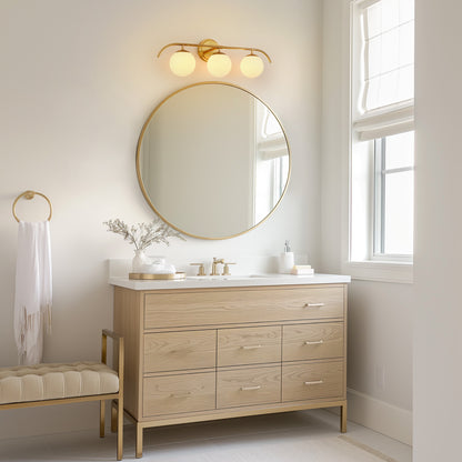24 in. 3-Light Brass Vanity Light Fixture with Frosted Glass Globes Modern Wall Sconce for Bathroom, Mirror, and Hallway