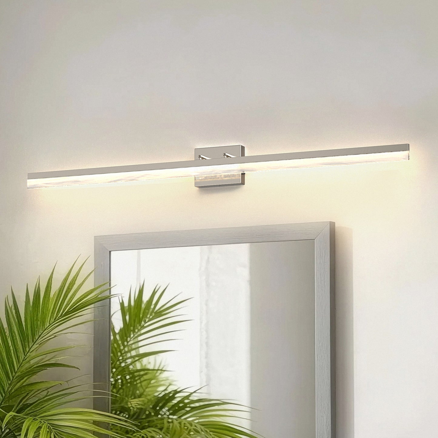 YANSUN 48 in Modern LED Vanity Light with Cloud Frost Acrylic Diffuser, Sand Nickel Finish, Integrated LED, 3CCT Dimmable
