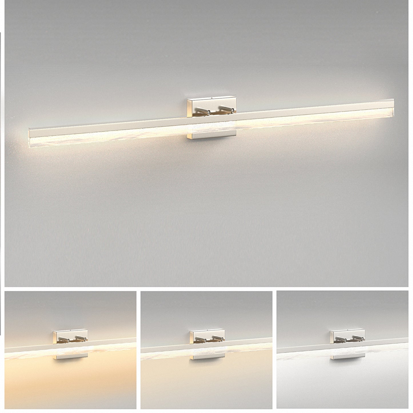YANSUN 48 in Modern LED Vanity Light with Cloud Frost Acrylic Diffuser, Sand Nickel Finish, Integrated LED, 3CCT Dimmable