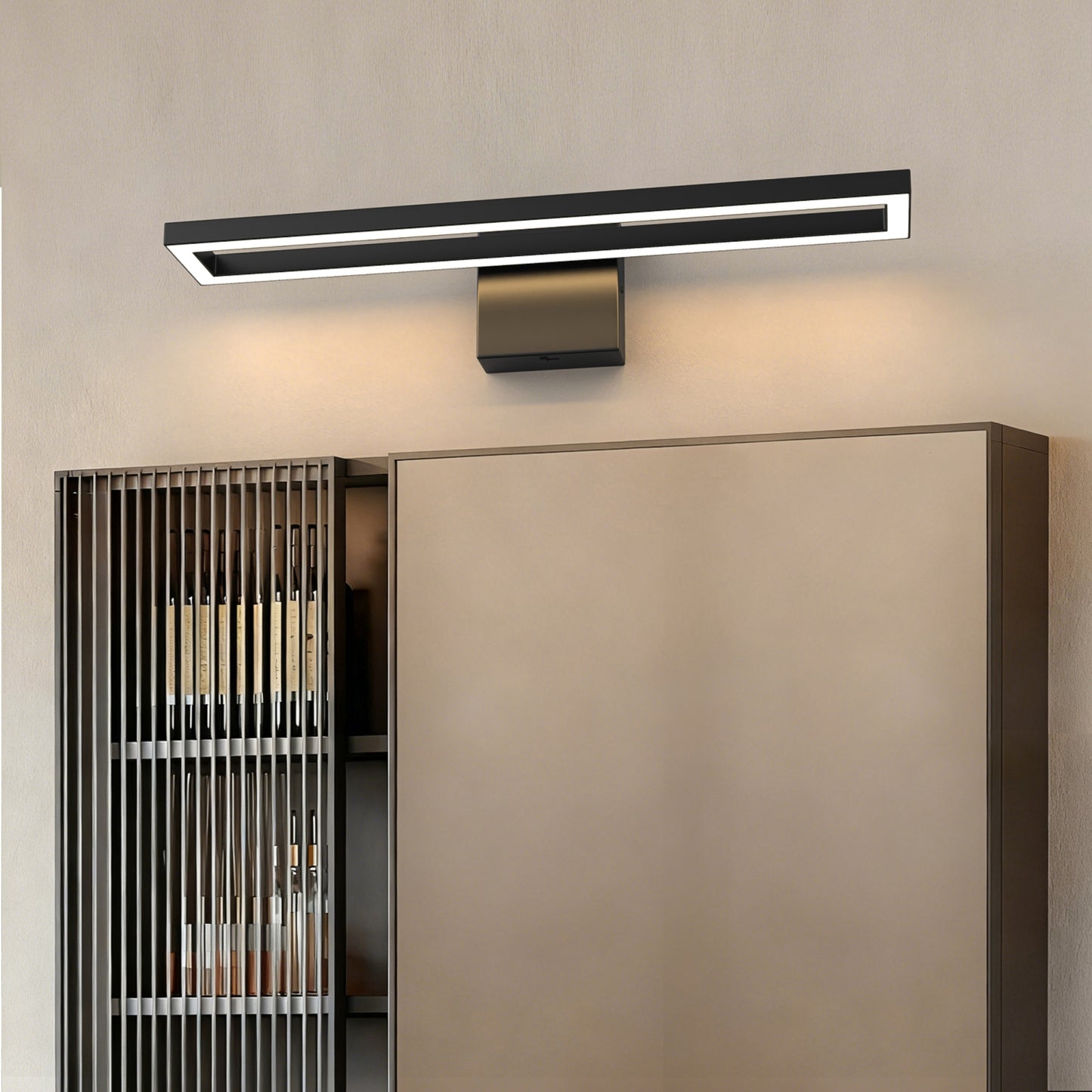 YANSUN 23.6-Inch Vanity Mirror Light with Center Cut-Out Design, Adjustable Color Temperature, Integrated LED, Sand Black Finish