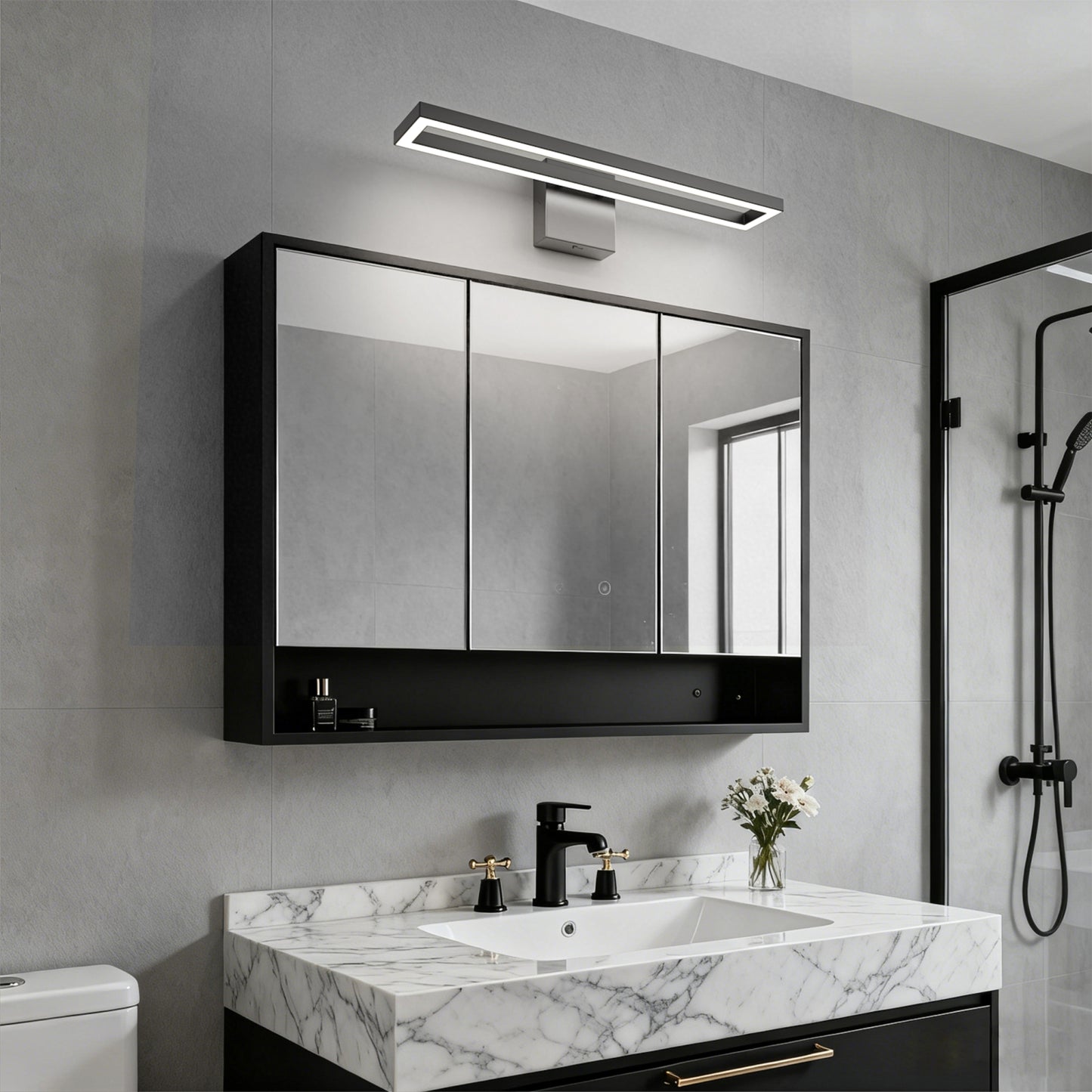 YANSUN 23.6-Inch Vanity Mirror Light with Center Cut-Out Design, Adjustable Color Temperature, Integrated LED, Sand Black Finish