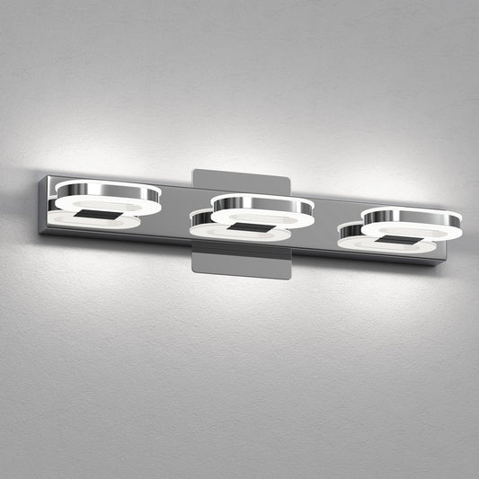 18.9 in. 3-Light Chrome Vanity Light with Oval Ring Lamp, 15W Integrated LED Lighting Acrylic Bathroom Mirror Light