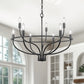 YANSUN 9-Light Black Large Circle Chandelier, 28.5-Inch Round Ring Wagon Wheel Pendant Light for Dining Room or Living Room