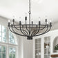 YANSUN 12-Light Black Wheel Shaped Chandelier Industrial E12 Large Circular Pendant Light Fixture for Kitchen No Bulb Included
