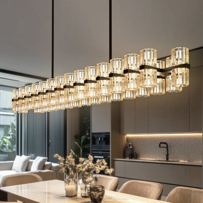 53 in. 60-Light Black Crystal Rectangular Chandelier for Large Living Room, Dining Room