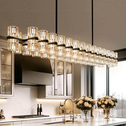 53 in. 60-Light Black Crystal Rectangular Chandelier for Large Living Room, Dining Room